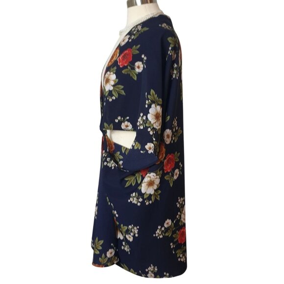 Amaryllis Open-Front Kimono S/M Cardigan Floral Navy Lightweight Casual Layering - Picture 4 of 6
